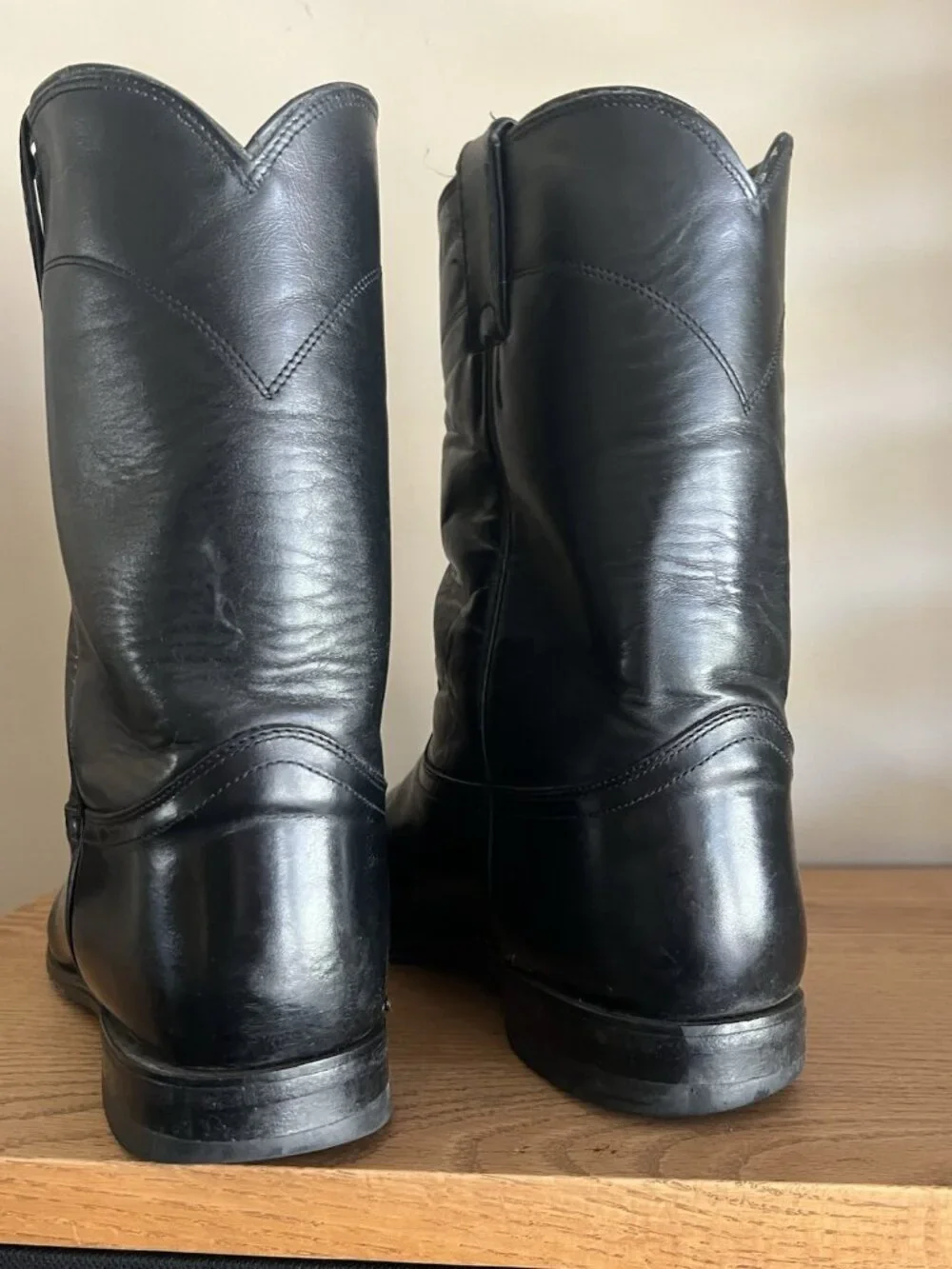Justin Mens Size 13D Black Leather Vintage Western Roper Boot 3133 Made in USA